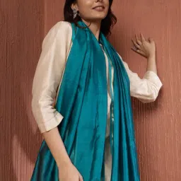 Fabindia Teal Cotton Silk Blend Woven Dupatta-image-38