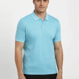 Peter England Blue Cotton Regular Fit Printed Polo T-Shirt-picture-21