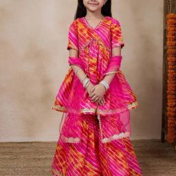 Pspeaches Girls Magenta Cotton Blend Regular Fit Striped Kurta Set-picture-42