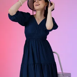 Femvy Women V-Neck Fit & Flare Maxi Dress-image-81