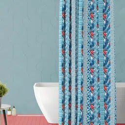 ArtzFolio Red and Blue Floral Printed Waterproof Shower Curtain-46