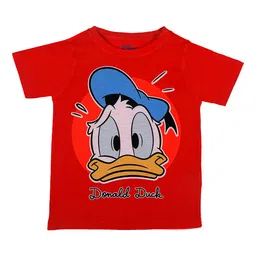 Mickey Mouse Family Boys Red Donald Duck Printed Round Neck T-shirt-image-60