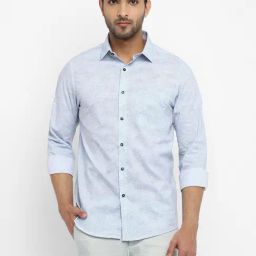 Turtle Light Blue Cotton Slim Fit Printed Shirt-image-95
