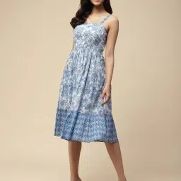 aarke Ritu Kumar Blue Cotton Floral Print A Line Dress-image-68