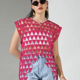 SHOWOFFFF Pink Regular Fit Top-image-7