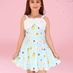 Cutecumber Girls Aqua Cotton Printed Dress-image-38