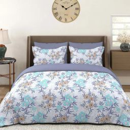 Layers Basicx Blue Cotton 120 TC King Bedsheet with 2 Pillow Covers-image-10