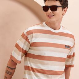 Mast & Harbour Striped Drop-Shoulder Sleeves Relaxed T-shirt-image-93