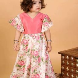 VASTRAMAY Girls Pink Floral Lehenga Cholis-image-82