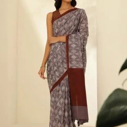 Taneira Grey Cotton Printed Saree With Unstitched Blouse-picture-40