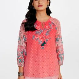 Global Desi Coral Floral Print Top-image-45