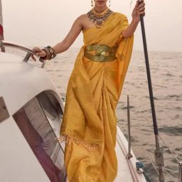 Elora Yellow Printed Saree With Unstitched Blouse-image-60