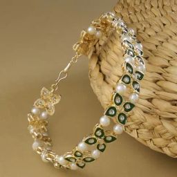 Zaveri Pearls Green Meenakari Flowers Traditional Kundan Head Chain-ZPFK13530-image-57