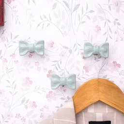 Indianshelf Set Of 3 Light Green & White Ceramic Bow Wall Hooks-1