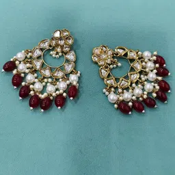 Rhymee Gold Plated Kundan Studded & Beaded Contemporary Chandbalis-19
