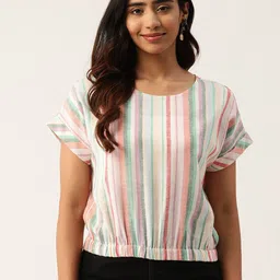 Rue Collection Striped Extended Sleeves Pure Cotton Top-image-2