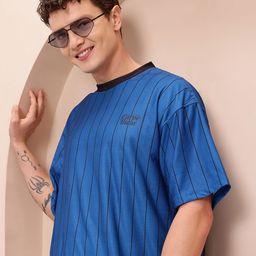 Mast & Harbour Striped Drop-Shoulder Sleeves Relaxed T-shirt-image-34