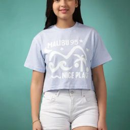 Lil Tomatoes Kids Blue Printed Crop Top-image-41