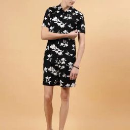 Rigo Men Black Floral Print Co-ords-image-1