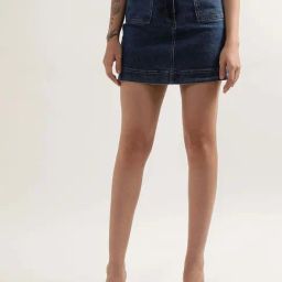 Elle Blue Cotton Bodycon Skirt-image-78