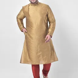 DEYANN PLUS Men Brown Dupion Silk Kurta with Churidar-49