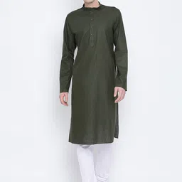 NAMASKAR Men Green Cotton Solid Kurta-picture-54