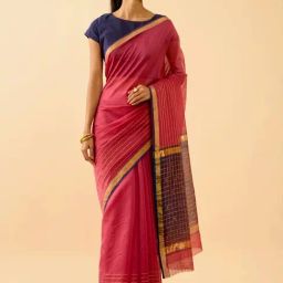 Taneira Pink Striped Saree With Unstitched Blouse-image-36