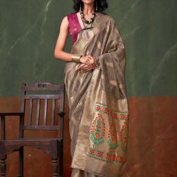 Vardha Antique Gold Woven Saree With Unstitched Blouse-picture-45