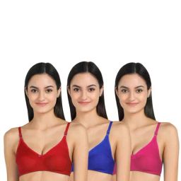 AROUSY Red & Blue Cotton Everyday Bra - Pack Of 3-image-41