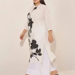 Diza by Westside White Floral Printed A-Line Kurta-image-95