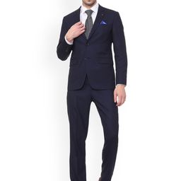 Louis Philippe Men Navy Blue Solid Slim-Fit Single-Breasted Suit-image-10