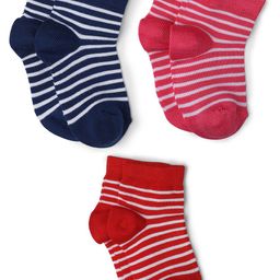 Bodycare Girls Pack of 3 Red & Navy Blue Striped Cotton Above Ankle Socks-53