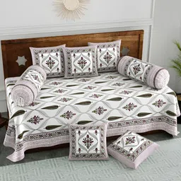 Myntra Elegant Homes Set Of 8 White & Purple Printed Cotton Diwan Set-picture-42