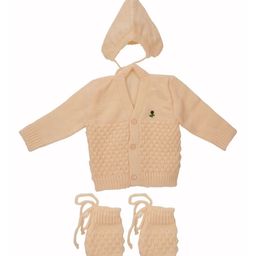 CUBS & HUGS Infants Pack Of 3 Embroidered Woolen Sweater With Cap & Booties-picture-25
