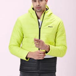 People By Pantaloons Yellow & Black Regular Fit Colour Block Hooded Jacket-image-41