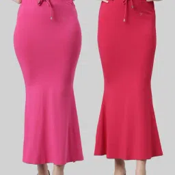 TWIN BIRDS Pink Plain Saree Shapewear - Pack Of 2-image-57