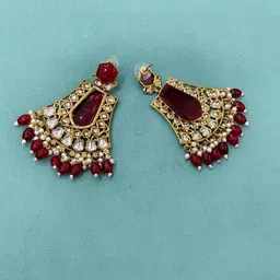 Rhymee Gold Plated Kundan Studded & Beaded Contemporary Drop Earrings-17