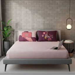 Stoa Paris Play and Watch Pink Polyester 300 TC Double Bedsheet with 2 Pillow Covers-image-52