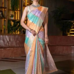 BEATITUDE Multicolored Woven Saree With Unstitched Blouse-picture-31