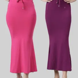 TWIN BIRDS Pink & Purple Plain Saree Shapewear - Pack Of 2-image-80