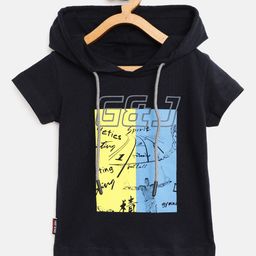 Gini and Jony Boys Navy Blue  Yellow Typography Print Cotton Pure Cotton T-shirt-image-90