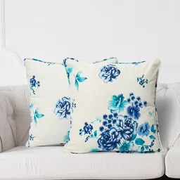 SWAYAM White & Blue Set of 2 Floral Square Cushion Covers-picture-53