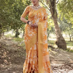 ALMAARI FASHION Floral Printed Pure Silk Tussar Saree-picture-12