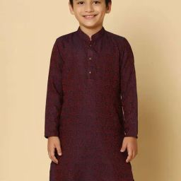 KISAH Kids Red & Blue Embroidered Full Sleeves Kurta-image-32