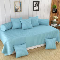 UrbanArts 8 Pcs Blue Striped 400 TC Diwan Set-10
