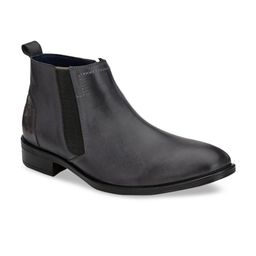 Hitz Men Charcoal Solid Leather Mid-Top Flat Boots-27