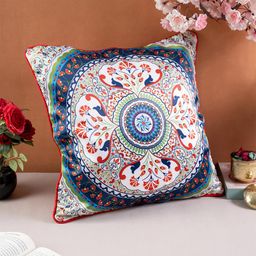 KOLOROBIA Blue & White Floral Satin Square Cushion Cover-image-14
