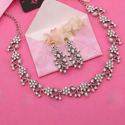 Anouk Silver-Plated Artificial Stones Studded Nacklace With Earrings-93