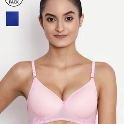 ABELINO Pink & Blue Solid Non-Wired Lightly Padded T-shirt Bra-image-17