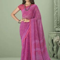 Satrani Violet Printed Saree With Unstitched Blouse-image-62